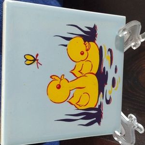 Vintage 1940s Little Ducks Ceramic Tile Trivet and Wall Decoration